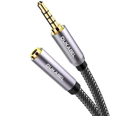 Obrázek DuKabel Audio prodlužovací kabel 4pólový TRRS sluchátka prodloužení 3,5 mm Stereo Aux jack s pozlacenými kontakty headset mikrofon 2,4 m
