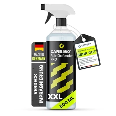 Obrázek CARBIGO impregnační sprej RainDefender 500 ml I impregnace kabrioletu + UV ochrana textil, kůže, obuv mnohostranně použitelná kryty, voděodolný