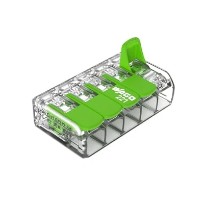 Obrázek WAGO svorka Green Range 5 vodičů I až 4mm² spojovací s páčkami pro všechny druhy 221 423 25 kusů