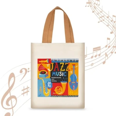 Obrázek KingPoint Přenosná taška s hudebními noty, přes rameno, nákupní taška, velký objem, ležérní sametová kabelka pro milovníky hudby, Musical Note Hangbag b