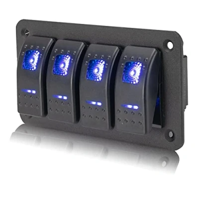 Obrázek 4stupňový kolébkový spínač panel 12 V/24 V 5pólový Zapínací vypínač vodotěsný s modrým LED světlem a DIY nálepky na loď auto, marine karavan, jachtu, nákladní vůz, obytný vůz