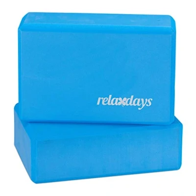 Obrázek Relaxdays 2dílná sada bloků na jógu pro cvičení jógy, tvrdá pěna, protiskluzové, kostka (v x š h) 8 23 15 cm, modrý