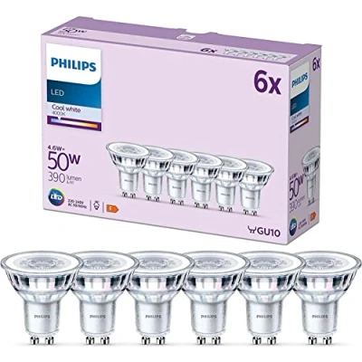 Obrázek Philips Classic LED GU10 lampa, 50 W, čirá, neutrální bílá, nestmívatelná, balení 6 ks