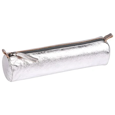 Obrázek Clairefontaine 8688C penál (s perleťovým efektem kulatý, 5,5 x 22 cm, praktický a robustní, z kůže), 1 kus stříbrný