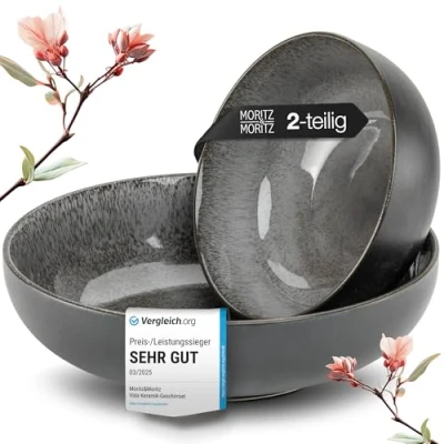 Obrázek Moritz &amp; Sada servírovacích misek VIDA antracitové 2 x velké misky z kvalitního porcelánu, moderní a nadčasové, vhodné do mikrovlnné trouby myčky nádobí perfektní pro saláty, těstoviny,
