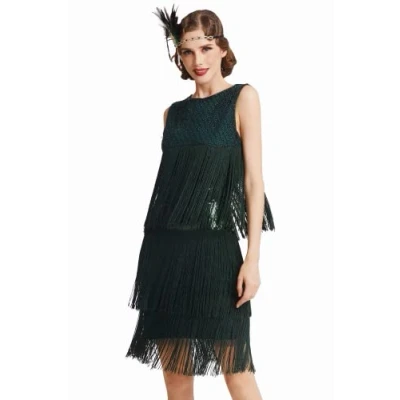 Obrázek BABEYOND Dámské šaty 1920s Charleston Knee Length Cocktail Party Dress 20s Flapper Women&#039;s Gatsby Costume koktejl, Tmavě zelená