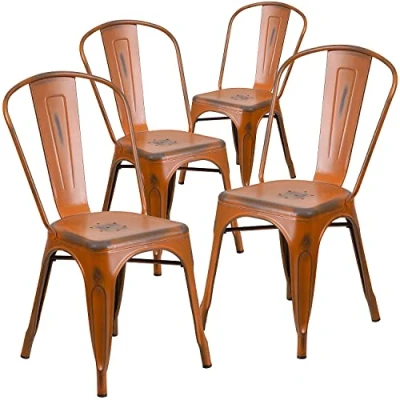 Obrázek Flash Furniture Blake Stapelstuhl, kommerzielle Qualität, Metall, für drinnen und draußen, Orange, 4 Stück