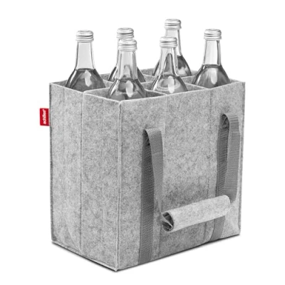Obrázek achilles Taška na láhev s přihrádkami, také 1,5litrové lahve, z plsti, 100% recyklovaná (šedá), 6 lahví,