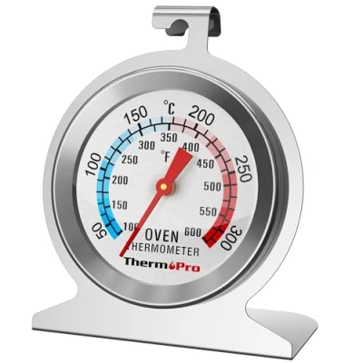 Obrázek ThermoPro teploměr do trouby analogový z ušlechtilé oceli na vaření vnitřní kuchyňský s velkým ciferníkem stříbro AOT200