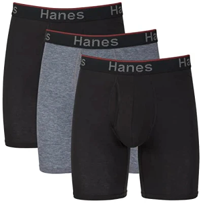 Obrázek Hanes Herren Total Support Pouch Men&#039;s Boxer Brief Underwear, Anti Chafing, Moisture Wicking Odor Control, 3 Pack Retroshorts, Langes Bein Grau/Schwarz 3er Pack, Large