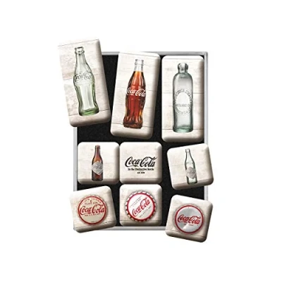 Obrázek Nostalgic Art Retro magnety na lednici, 9 kusů, Coca Cola Bottle Timeline nápad dárek pro fanoušky Coke, sada magnetů magnetickou tabuli, vintage design