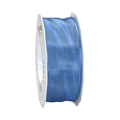 Obrázek PRÄSENT Lyon Band mit Drahtkante himmelblau, 25 m Dekoband zum Verzieren &amp; Basteln, 40 mm Breite, leicht biegsames Schleifenband, für Festliche Dekos zu besonderen Anlässen