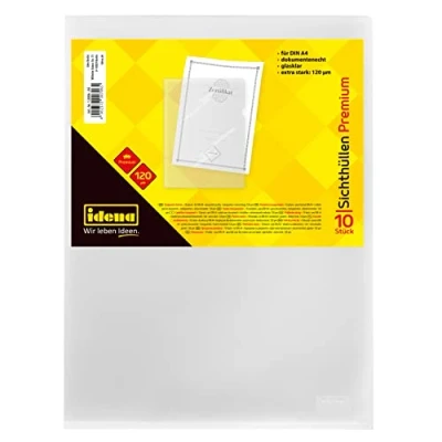Obrázek Idena 10006 průhledné obaly DIN A4, čiré, vhodné pro dokumenty, tloušťka fólie 0,12 mm, extra silné, 10 kusů