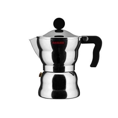 Obrázek Alessi AAM33 / 3 Moka espresso stroj vyrobený z litého hliníku, rukojeti a plastového tlačítka, černý, šálky