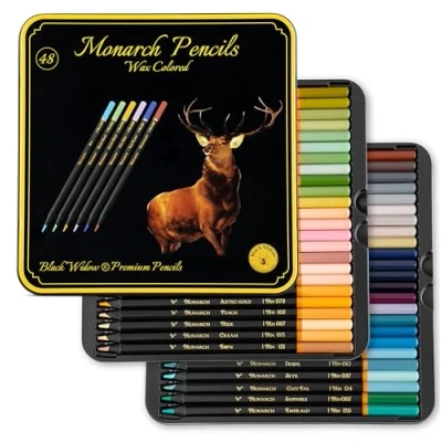 Obrázek Monarch Premium Grade Black Widow pastelky 48 pastelek s hladkými pigmenty nejlepší sada barevných tužek pro dospělé, omalovánky a kreslení