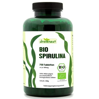 Obrázek dreikraut Bio Spirulina Presslina, 750 tablet, zásoba na 4 měsíce, z kontrolované akvakultury, testováno beze zbytku