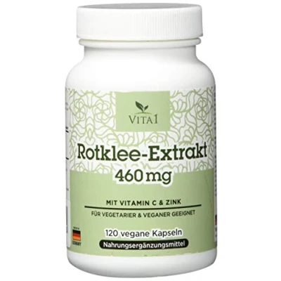 Obrázek VITA1 extrakt z červeného jetele 460 mg 120 kapslí (zásoba 2 měsíce) pro blaho během menopauzy Kapsle od Vita1® jsou zvláště vegany a vegetariány