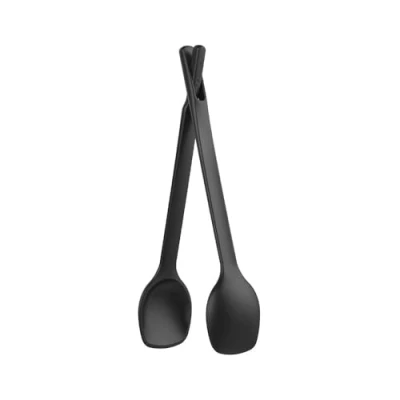 Obrázek Fiskars praktický salátový příbor, lze použít jako lžíci nebo kleště, délka: 29 cm, plast, funkční tvar, černá, 1014434