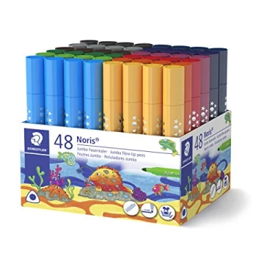 Obrázek STAEDTLER Jumbo štětec Noris, ergonomická silná stopka, atraktivní hvězdičkové ražení, šířka čáry cca 3 mm, snadno omyvatelný, balení s 48 malířskými vlákny, 328 B KP48