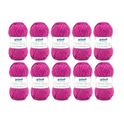 Obrázek Gründl Cotton Quick Uni pletací příze / háčkovací příze, 10 klubíček à 50 g (barevná ze 100% bavlny, certifikováno Öko Tex, 125 m, tloušťka jehlic: 3 4, x g), orchidej, 29 12