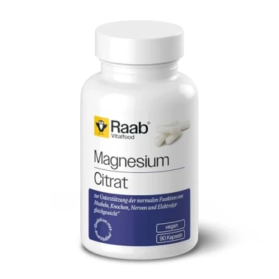 Obrázek Raab Vitalfood Kapsle citrátu hořečnatého pro sportovce, 90 kusů, 250 mg na 6 kapslí, veganské, bez přísad, 54 g v dóze