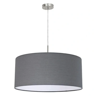 Obrázek EGLO Závěsná lampa Pasteri, 1 plamenné textilní závěsné svítidlo, svítidlo z oceli a látky, barva: matný nikl, šedá, objímka: E27, Ø: 53 cm