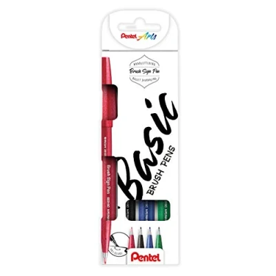 Obrázek Pentel Sign Pen Brush &quot;Touch&quot; 4dílná sada, tříděné, pero na vlákno se štětcovým hrotem, zelené
