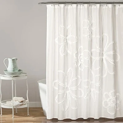 Obrázek Lush Decor Duschvorhang mit Rüschen, Blumenmuster, Shabby Chic, Landhaus Stil, 182,9 x cm, weiß 72&quot;