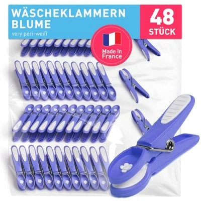 Obrázek culiclean Kolíčky na prádlo stabilní bez otisků květiny 48 kusů robustní plastové klapky Soft Grip Clothes Pegs ideální k zavěšení prádla kalhot T trička spodní ponožky