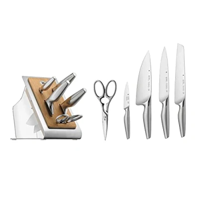 Obrázek WMF Chef&#039;s Edition blok na nože se sadou nožů, vyrobeno v Německu, kované 4 nože, nůžky, bambusový blok, plast, Performance Cut