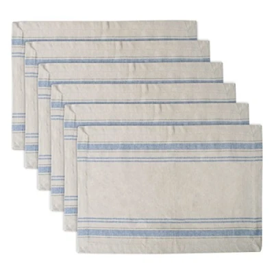 Obrázek DII French Stripe Tabletop Collection Tischset Set, Bauernhaus Stil, 33 x 48 cm, Taupe/Blau, 6 teilig