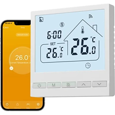 Obrázek BEOK CONTROLS termostat podlahové vytápění, pokojový WLAN pro ohřev vody, inteligentně kompatibilní s Alexa, Tuya Smart Life APP 3A TOL47WIFI