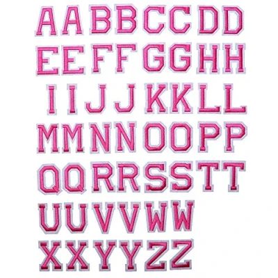 Obrázek J.CARP 52 ks růžová abeceda A to Z Patches, Iron on Sew Letters for Clothing, Hats, Shoes, Backpacks, Handbags, Jeans, Jackets atd.