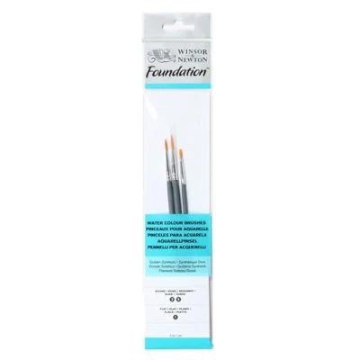 Obrázek Winsor &amp; Newton 5295011 Foundation Pinselsets, Aquarellpinsel, 3er Set, Rundpinsel Nr. 3, 5, Flachpinsel Nr.1 kurzer Stiel