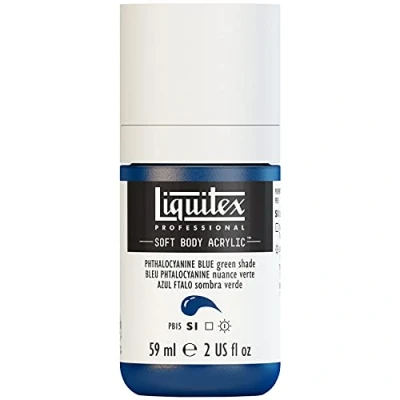 Obrázek Liquitex 1959316 Professional akrylová barva Soft Body Umělecká v krémové krycí konzistenci, vysoká pigmentace, stálá na světle a odolná proti stárnutí, láhev 59 ml Phthalo modrá (zelený