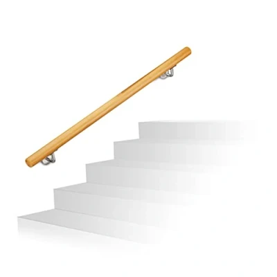 Obrázek Relaxdays Madlo dřevo, buk, 1000 mm/100 cm/1 m, nástěnný držák, s hmoždinkami, rustikální průměr 42 mm, přírodní
