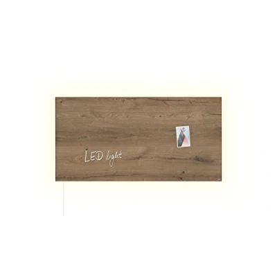 Obrázek SIGEL GL408 Premium skleněná magnetická tabule 91 x 46 cm s LED osvětlením, design Natural Wood / vzhled dřeva vysokým leskem, testováno SGS, jednoduchá montáž, vč. 3 silných magnetů, Artverum