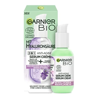 Obrázek Garnier bio sérum proti stárnutí 2 v 1, péče o obličej s levandulí a kyselinou hyaluronovou, přírodní kosmetika pro všechny typy pleti, 1 x 50 ml