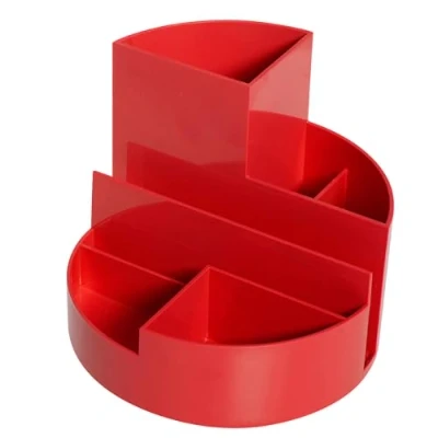 Obrázek Maul organizér na psací stůl, kulatý box Ø 14 x 12,5 cm se 6 přihrádkami držák tužky, značkovače a nůžky tužky do kanceláře psacího stolu červený