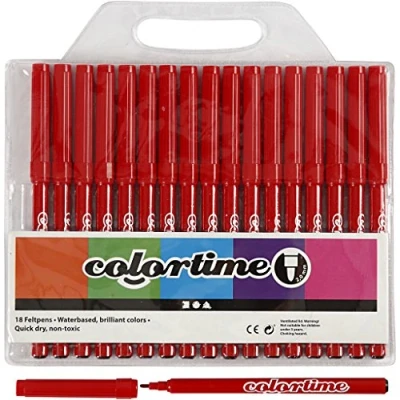 Obrázek Colortime Plstěné pero, tloušťka čáry, červená, 18 ks.