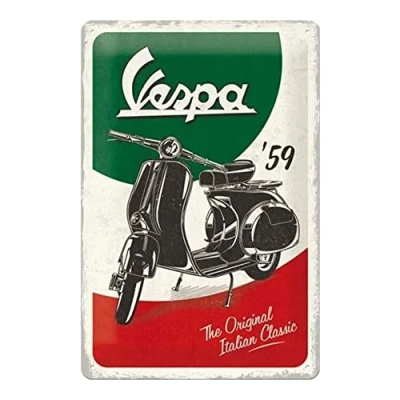 Obrázek Nostalgic Art Retro plechový štít, 20 x 30 cm, Vespa The Italian Classic nápad na dárek pro fanoušky skútrů, z kovu, vintage design