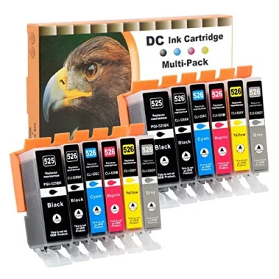 Obrázek D&amp;C 12x patrony do tiskárny kompatibilní s Canon PGI 525 CLI 526 pro Pixma MG5250 MG5300 MG5340 MG5350 MG6250 MG8150 MG8250 MX885 MX895 IP4840 IP4850 IP499000 MG50140 MG5150 MG5240 MX710 MX715