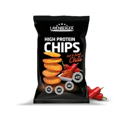 Obrázek Layenberger High Protein Chips hodně bílkovin, málo cukru, nefritované, Single Pack (1 x 75 g) Hot &amp; Sweet Chili
