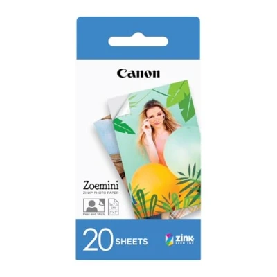 Obrázek Canon ZP 2030 originální ZINK fotopapír 20 listů pro instantní fotoaparát / fototisk Zoemini (formát papíru 5 x 7,5 cm, nálepka bez okraje, lepicí strana, žádné rozmazávání, vodoodpudivé, odolné