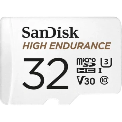 Obrázek SanDisk Paměťová karta High Endurance microSDHC 32 GB + adaptér (pro palubní kamery a soukromé bezpečnostní kamery, čtení 100 MB/s, V30 pro Full HD 4K videa)