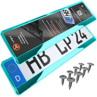 Obrázek A155 Držák registrační značky 2 kusy Auto tyrkysový chrom SPZ RZ na pro ušlechtilý lesk