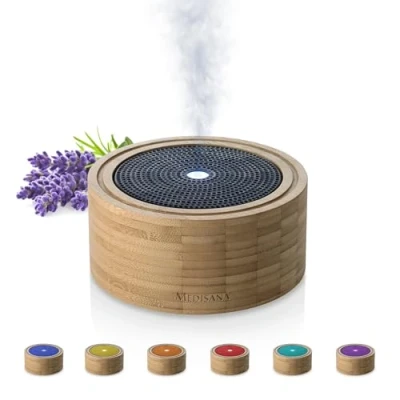 Obrázek Medisana AD 625 Aroma difuzér Bambus osvěžovač prostoru vzduchu vonná lampa s časovačem elektrická pokojová vůně vonné oleje éterické wellness světlo v 6 barvách