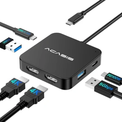 Obrázek dokovací stanice 4K30Hz Dual HDMI,6 v 1 USB C, laptop 2 monitory s 100W PD, HDMI 4K30Hz,2 A 3. 0,1 C 0 Kompatibilní