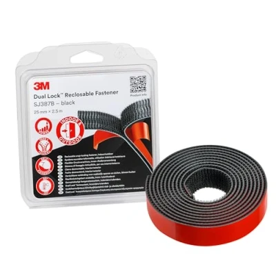 Obrázek 3M Dual Lock SJ387B, znovu použitelný upevňovací systém dobrá přilnavost na kovy, práškové lakování a plasty jako akrylát ABS 25 mm x 2,5 m, černá, tloušťka: 6,1 (balení 1 ks)