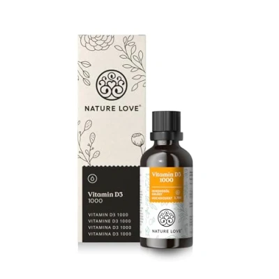 Obrázek NATURE LOVE® Vitamín D3 1000 (50 ml tekutý) laboratorně testovaný I.U na kapku v MCT oleji z kokosu vitamin D ve vysokých dávkách vysoce biologicky dostupný, velmi vysoká stabilita a bez